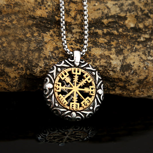 Noctforn hollowed out compass Viking necklace