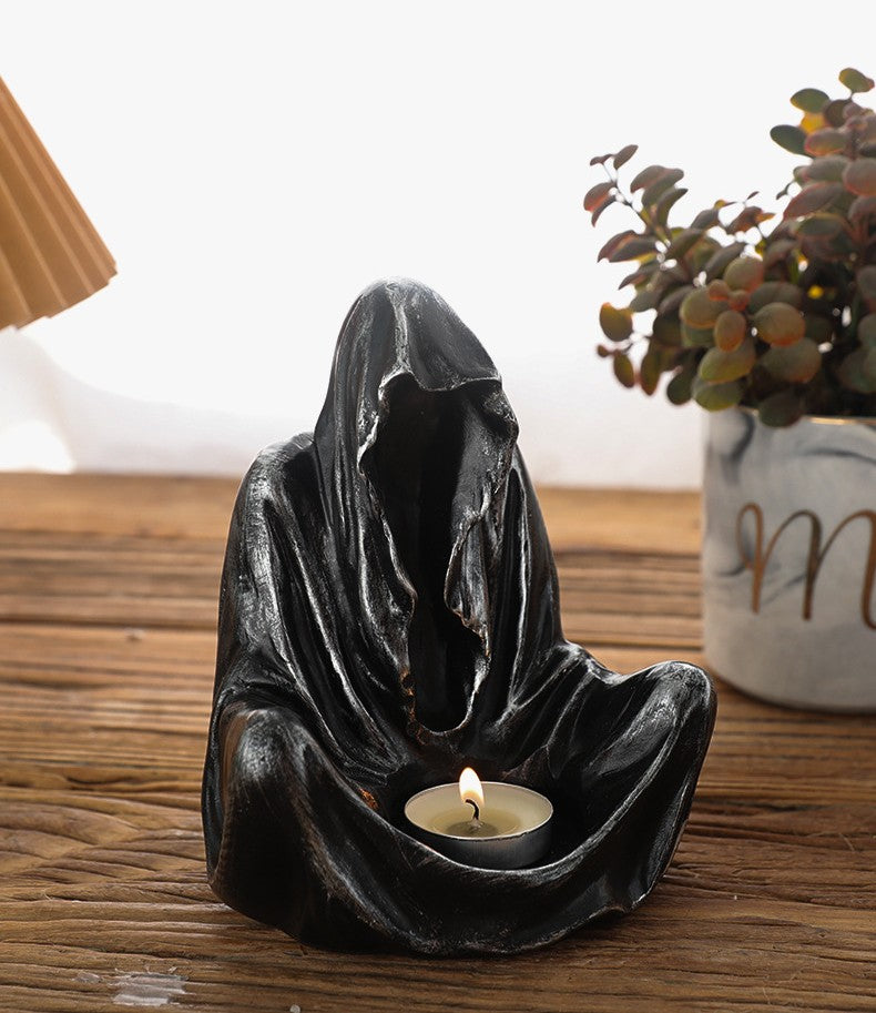 Noctforn Mysterious Man in Black Wizard Candlestick Ornament