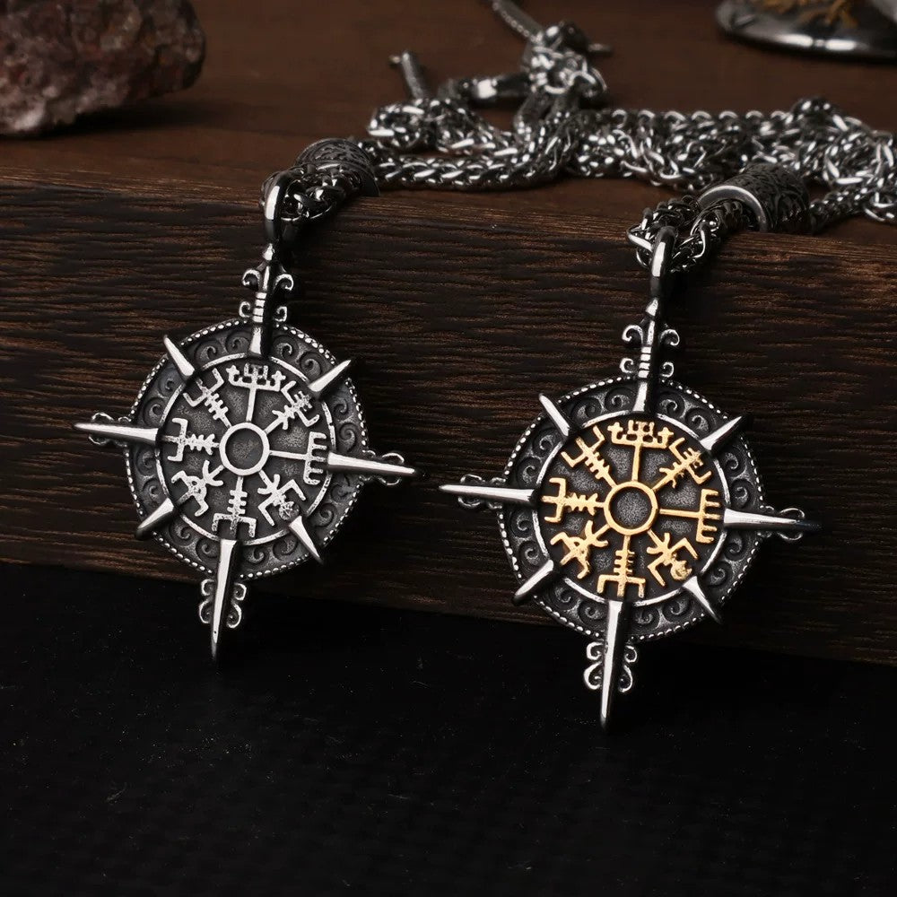 Noctforn Men's Viking Compass Rune Mighty Necklace