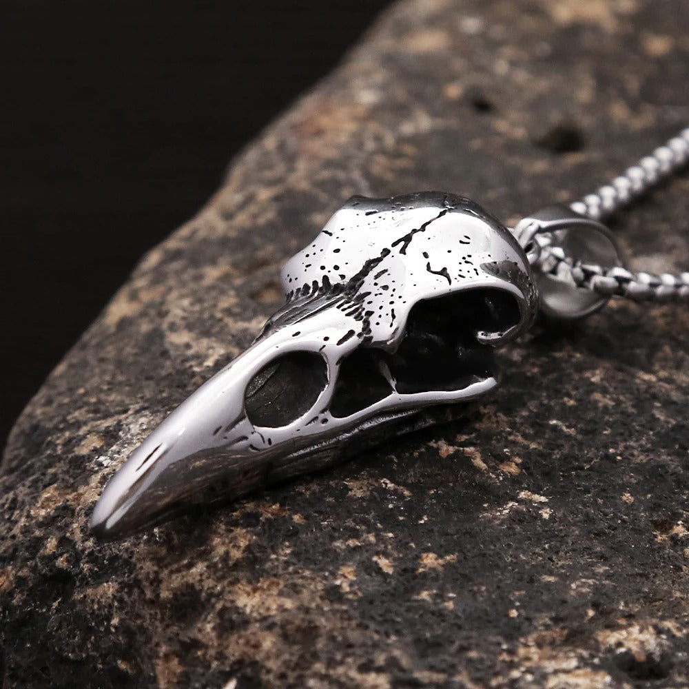 Pointed Crow Skull Pendant Personalized Stainless Steel Necklace