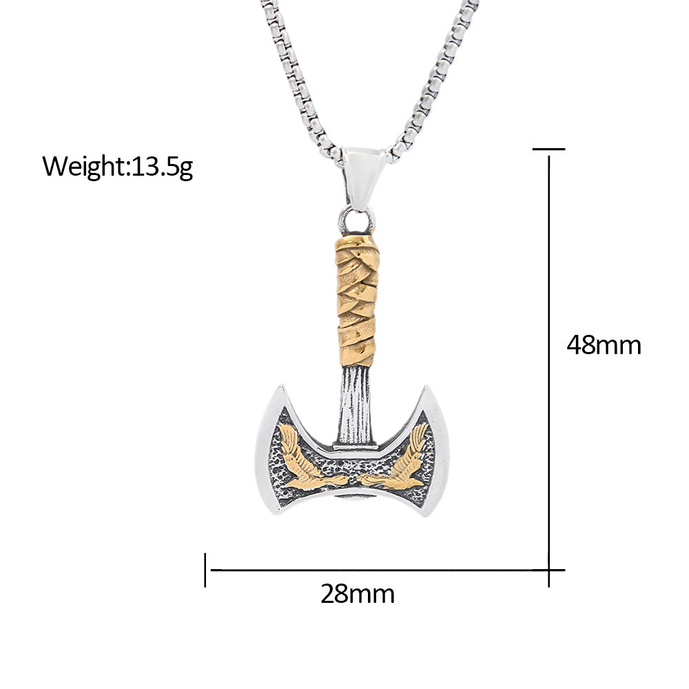 Viking Crow Axe Titanium Steel Retro Men's Necklace