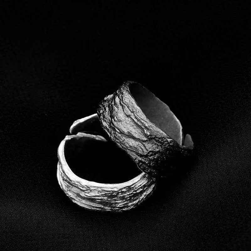 Retro Fault Dark Style Black and White Texture Open Ring for Men