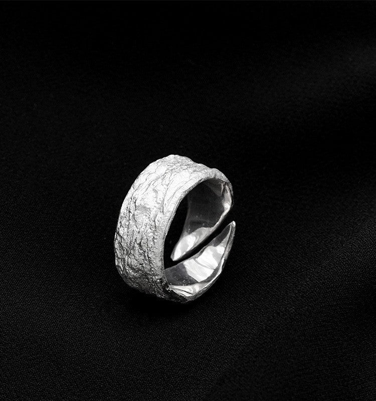 Retro Fault Dark Style Black and White Texture Open Ring for Men