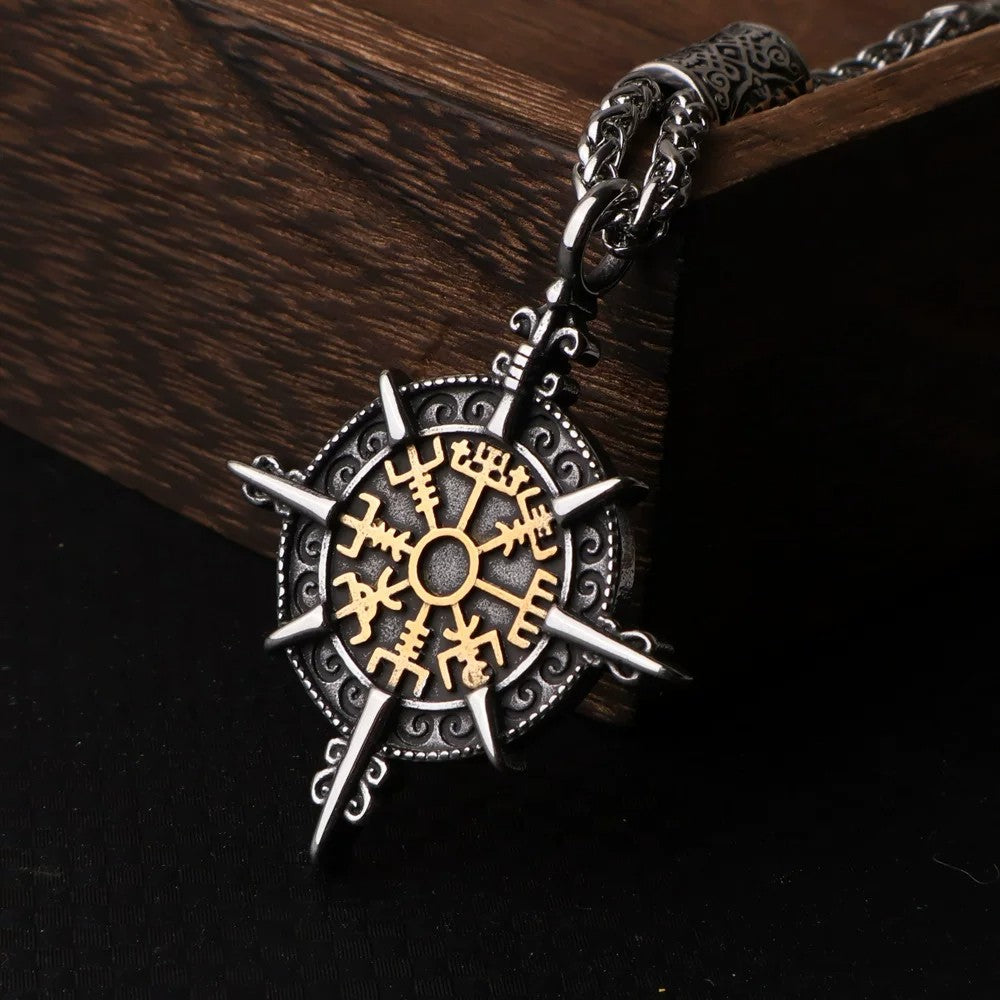 Noctforn Men's Viking Compass Rune Mighty Necklace