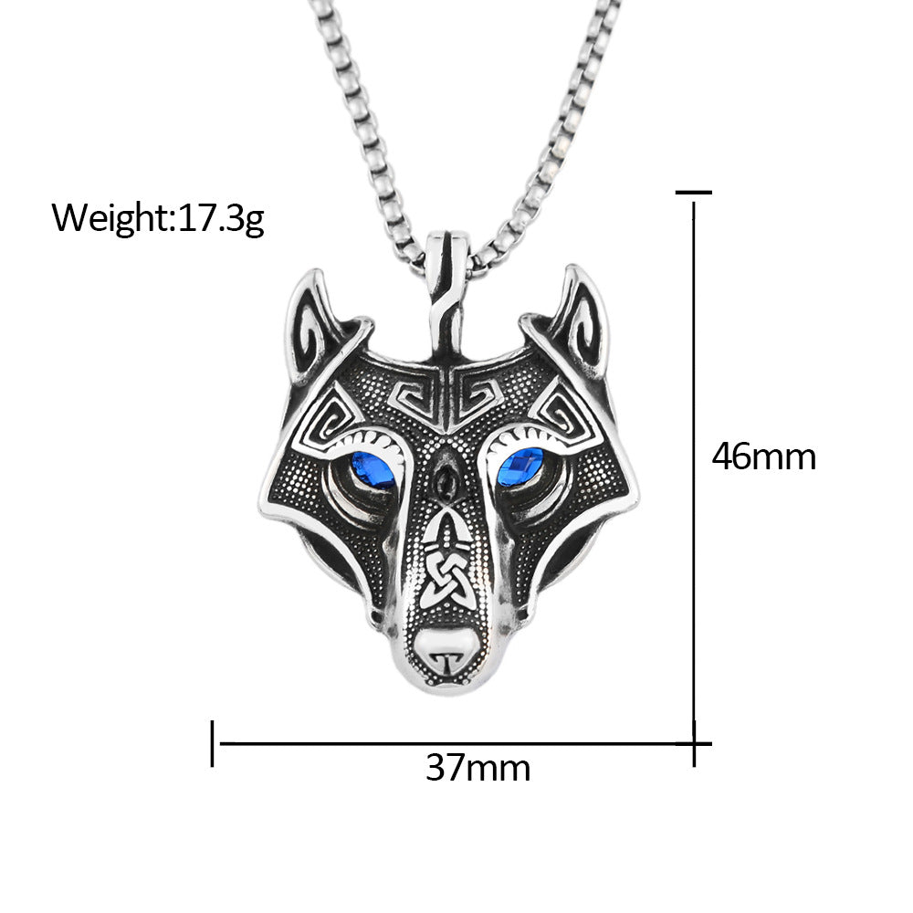 Viking Wolf Head Eyes Titanium Steel Men's Pendant Necklace