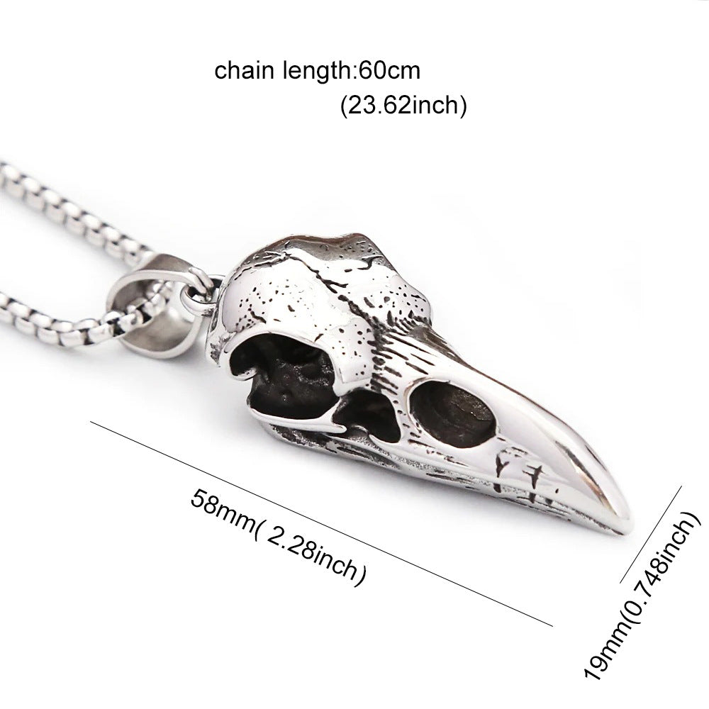Pointed Crow Skull Pendant Personalized Stainless Steel Necklace