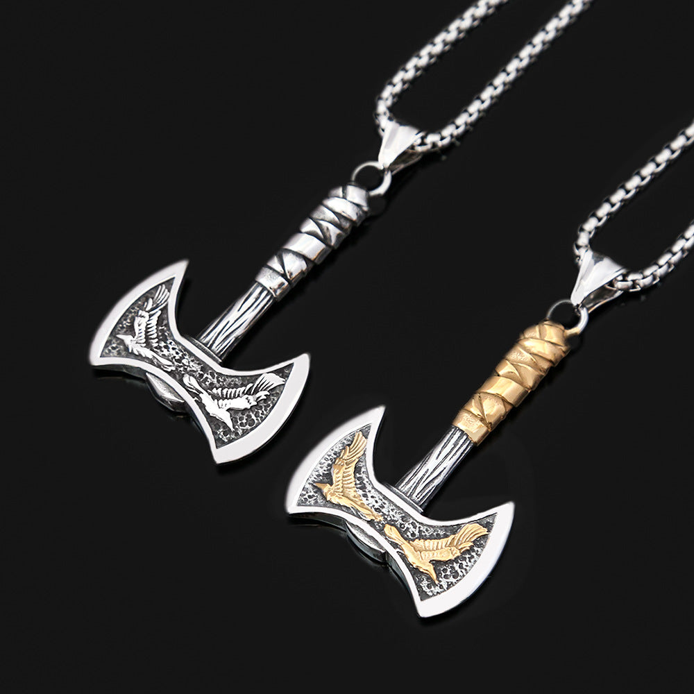 Viking Crow Axe Titanium Steel Retro Men's Necklace