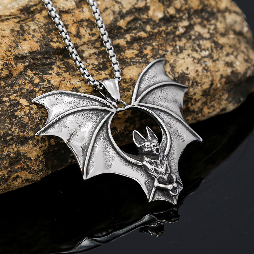 Retro Bat Pendant Titanium Steel Necklace