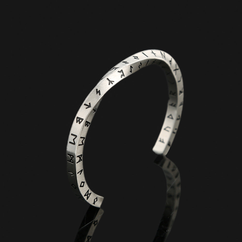 Viking retro letter stainless steel open mouth men's personalized titanium steel bracelet