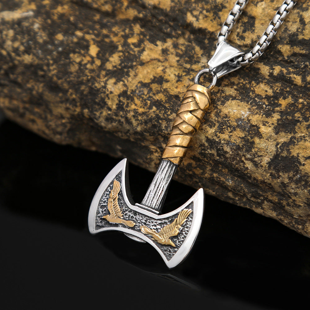 Viking Crow Axe Titanium Steel Retro Men's Necklace
