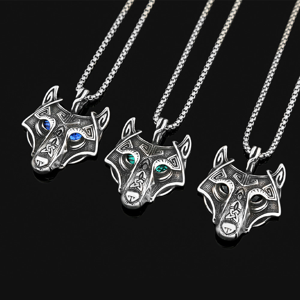 Viking Wolf Head Eyes Titanium Steel Men's Pendant Necklace