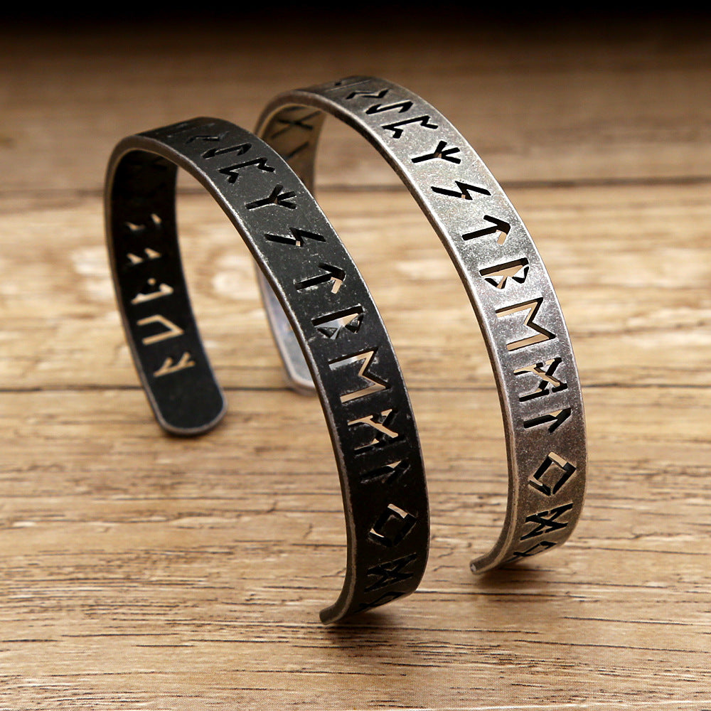 Stainless steel bracelet with retro distressed hollow text characters titanium steel men's bracelet
