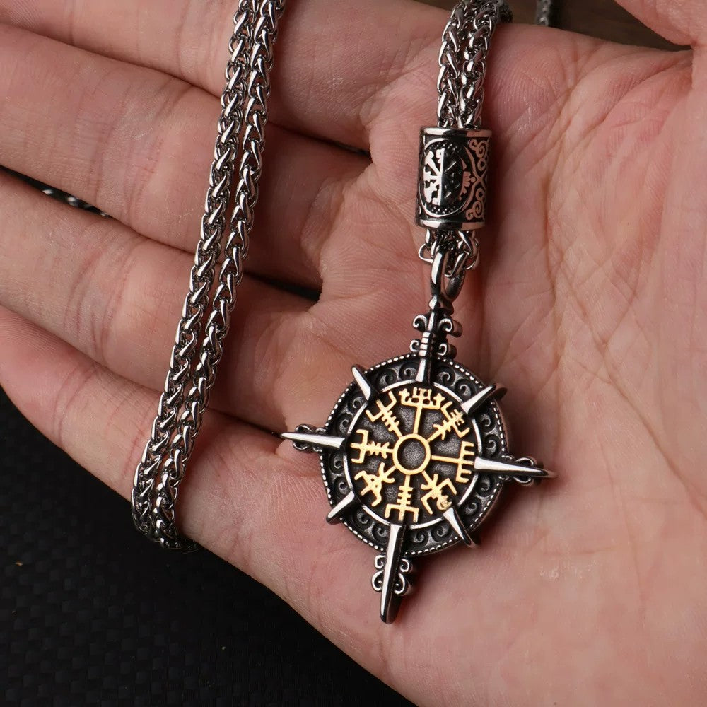Noctforn Men's Viking Compass Rune Mighty Necklace