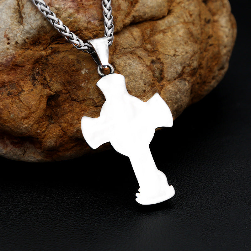 Saint Michael Archangel Cross Titanium Steel Men's Necklace