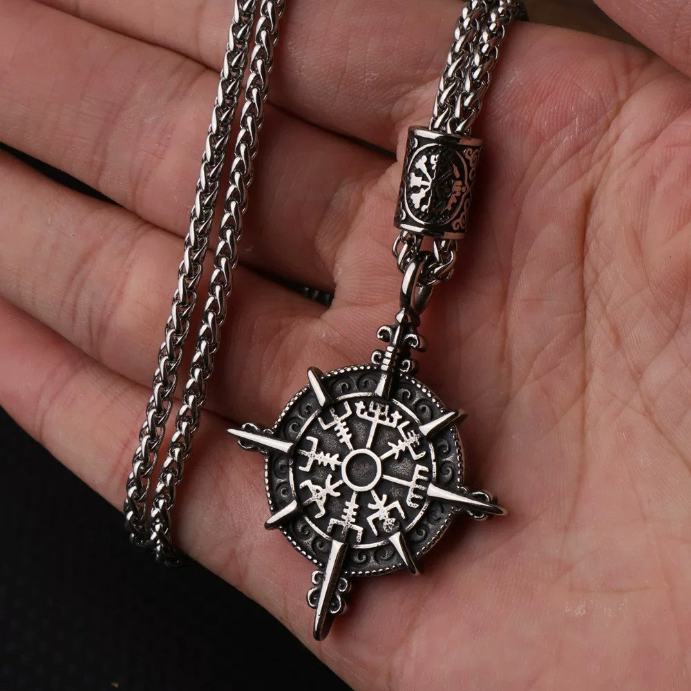 Noctforn Men's Viking Compass Rune Mighty Necklace