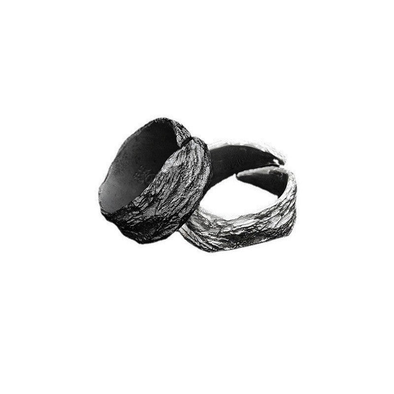 Retro Fault Dark Style Black and White Texture Open Ring for Men