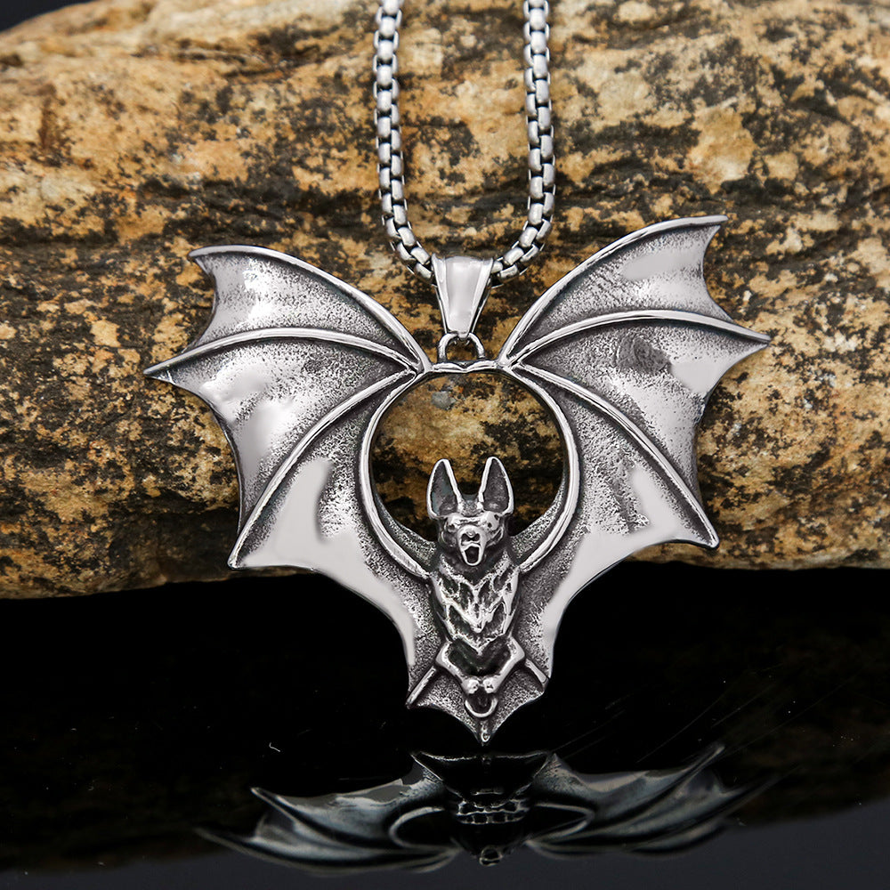 Retro Bat Pendant Titanium Steel Necklace
