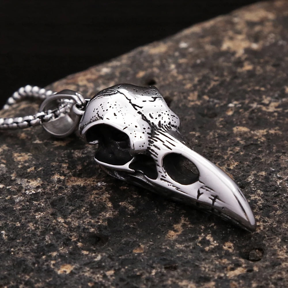 Pointed Crow Skull Pendant Personalized Stainless Steel Necklace