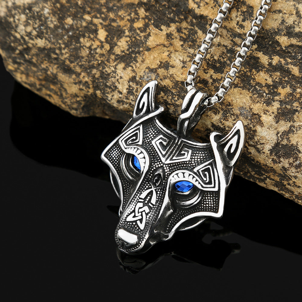 Viking Wolf Head Eyes Titanium Steel Men's Pendant Necklace