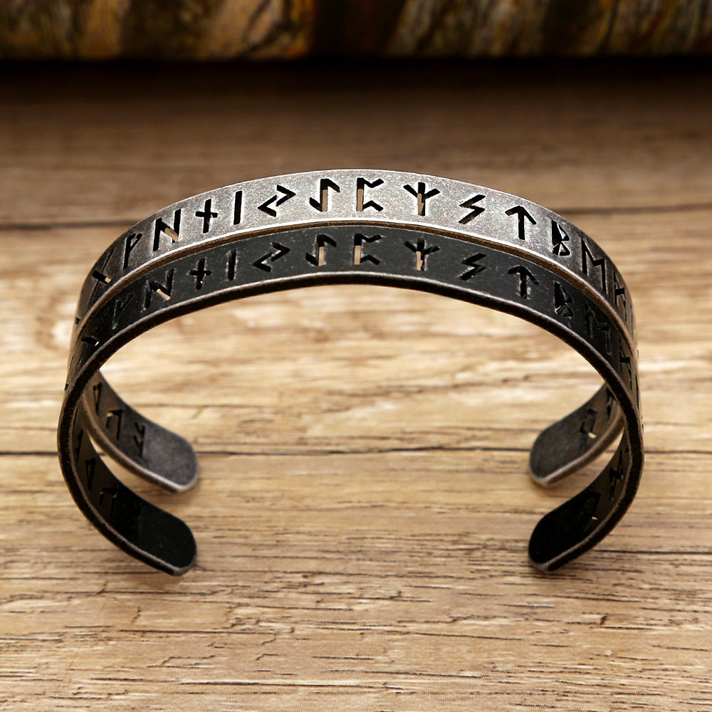 Stainless steel bracelet with retro distressed hollow text characters titanium steel men's bracelet