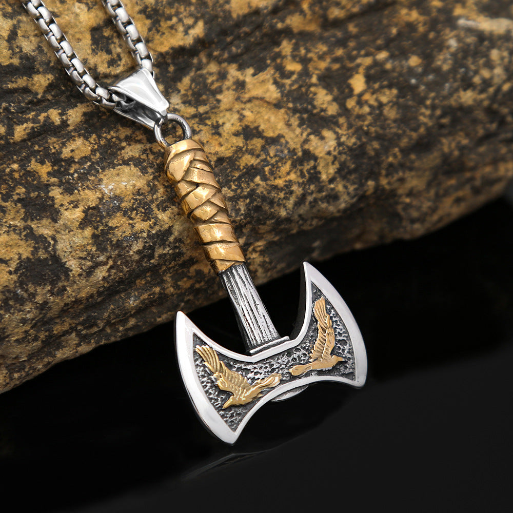 Viking Crow Axe Titanium Steel Retro Men's Necklace