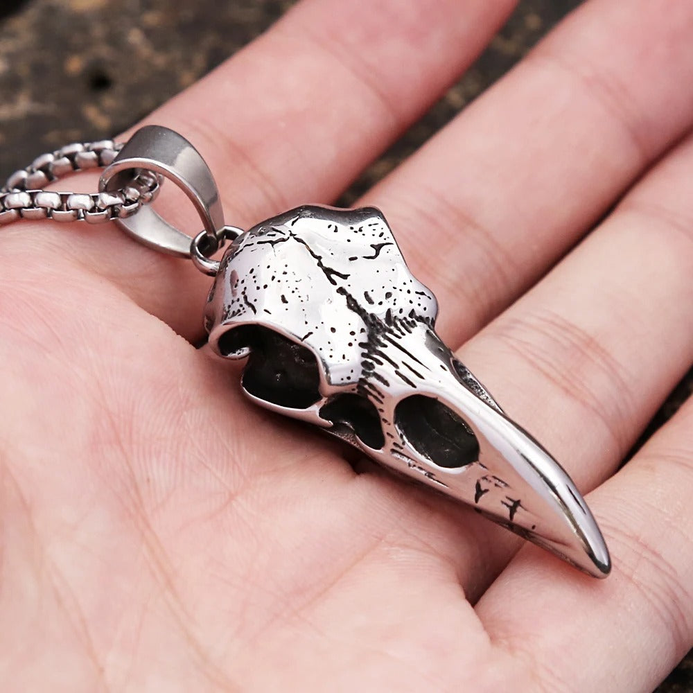 Pointed Crow Skull Pendant Personalized Stainless Steel Necklace