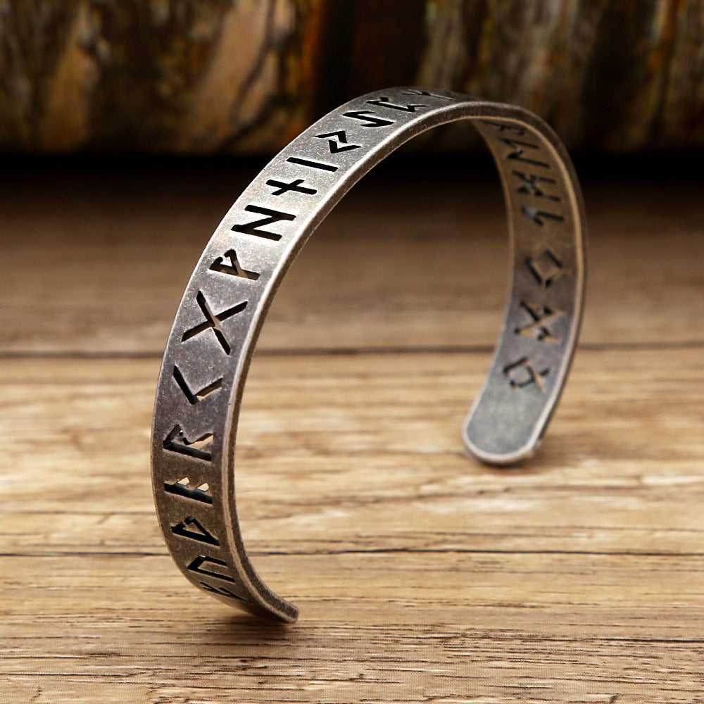 Stainless steel bracelet with retro distressed hollow text characters titanium steel men's bracelet