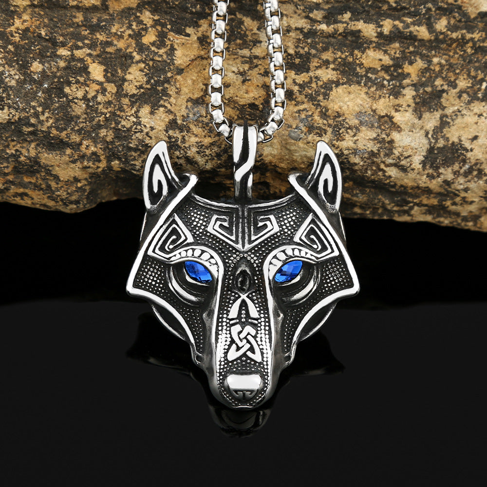 Viking Wolf Head Eyes Titanium Steel Men's Pendant Necklace
