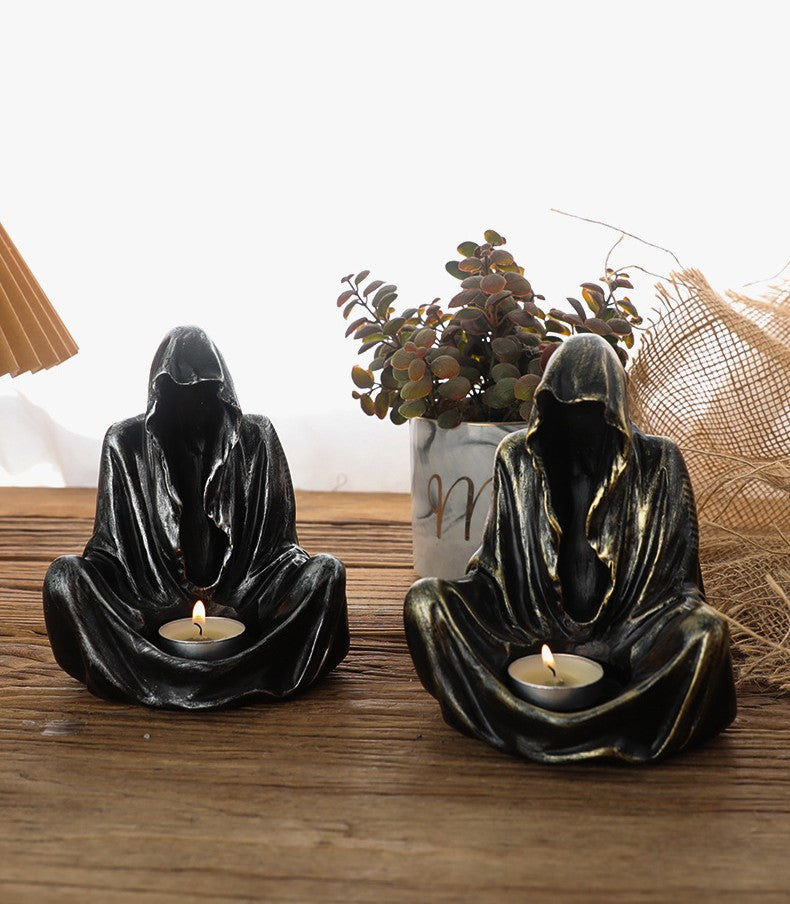 Noctforn Mysterious Man in Black Wizard Candlestick Ornament