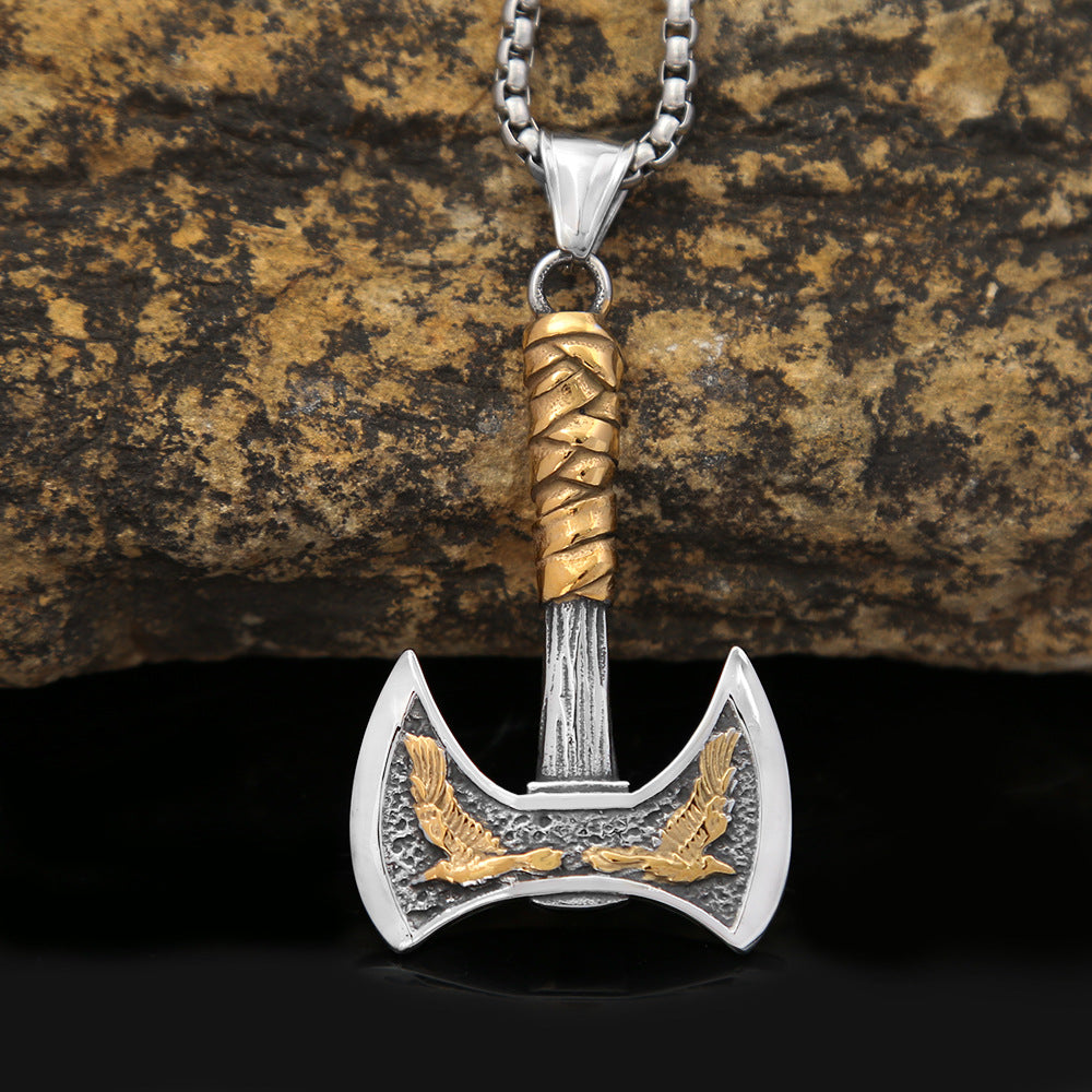 Viking Crow Axe Titanium Steel Retro Men's Necklace