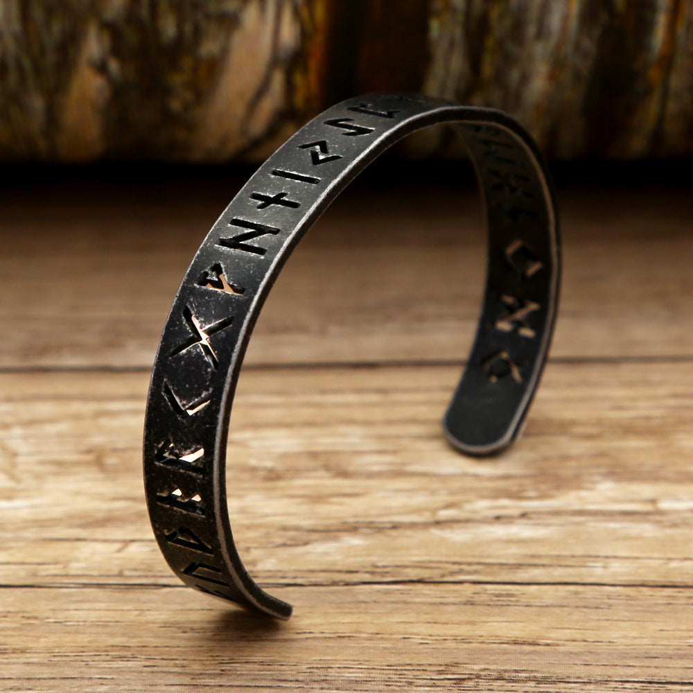 Stainless steel bracelet with retro distressed hollow text characters titanium steel men's bracelet