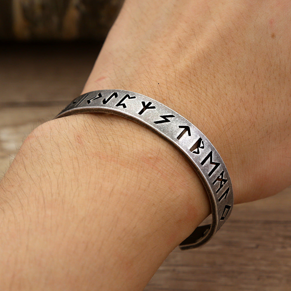 Stainless steel bracelet with retro distressed hollow text characters titanium steel men's bracelet