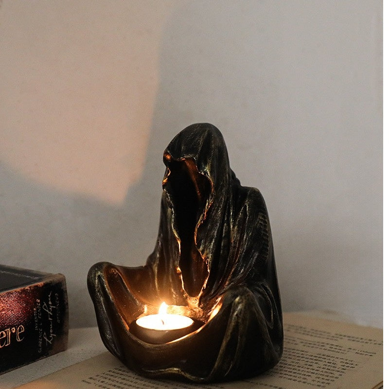 Noctforn Mysterious Man in Black Wizard Candlestick Ornament