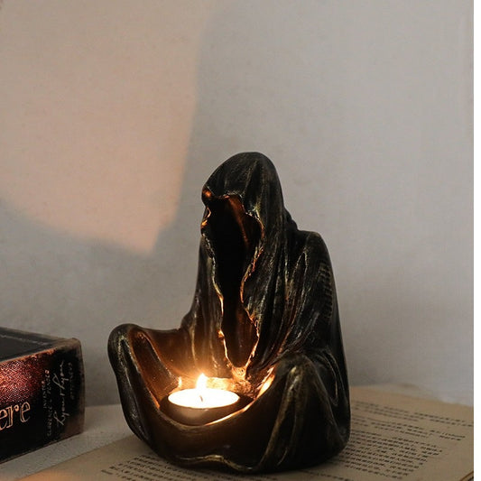 Noctforn Mysterious Man in Black Wizard Candlestick Ornament
