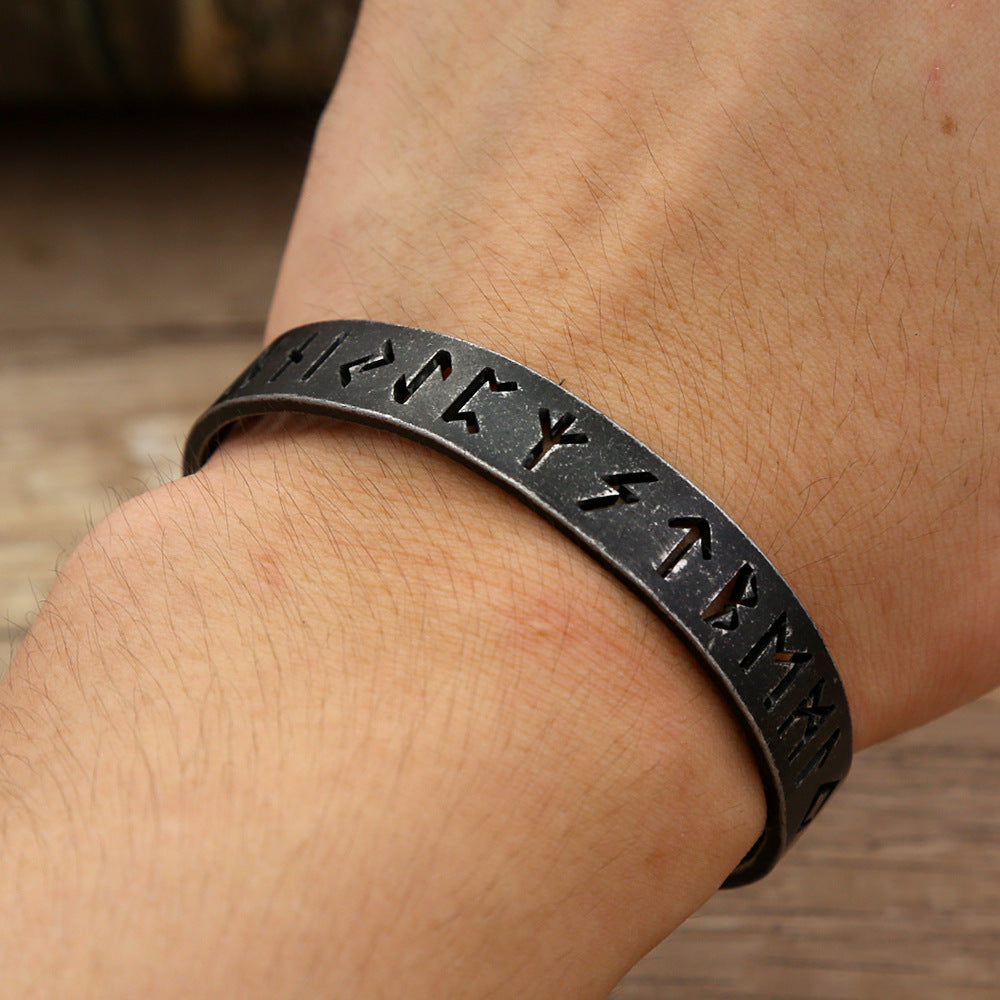 Stainless steel bracelet with retro distressed hollow text characters titanium steel men's bracelet