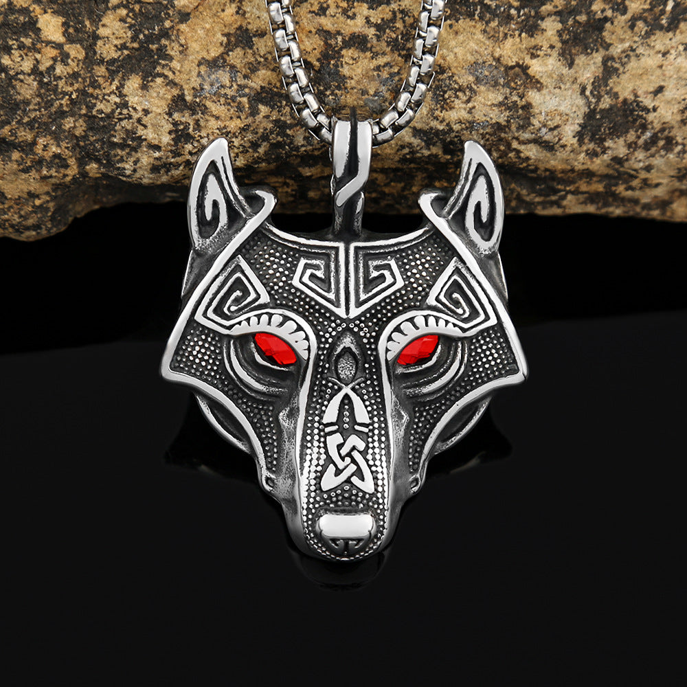 Viking Wolf Head Eyes Titanium Steel Men's Pendant Necklace