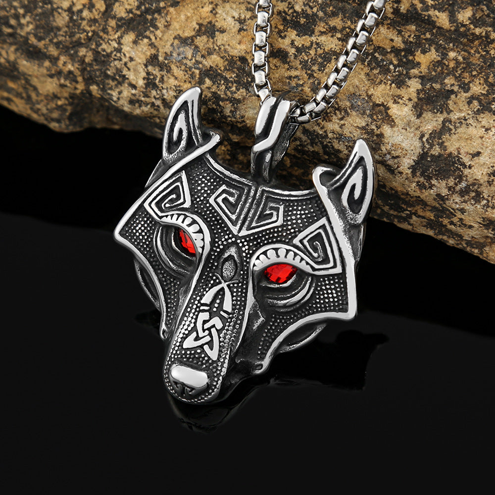 Viking Wolf Head Eyes Titanium Steel Men's Pendant Necklace