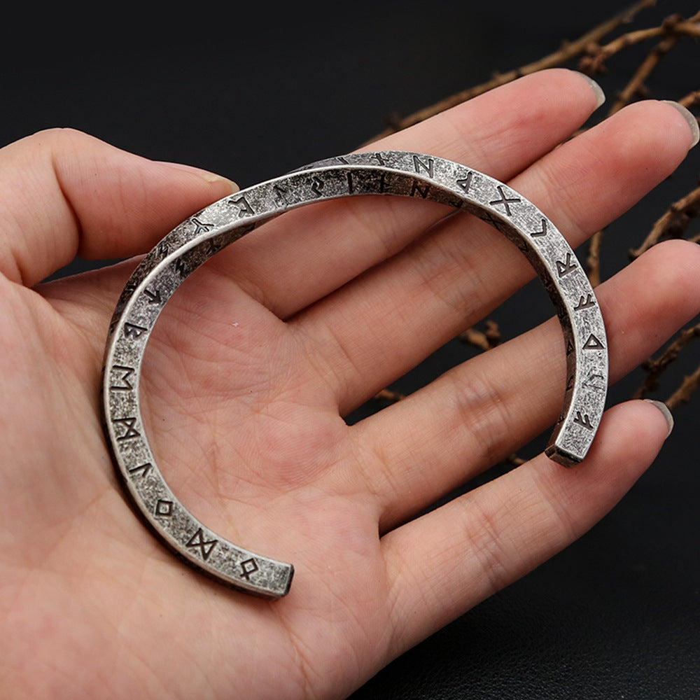Viking retro letter stainless steel open mouth men's personalized titanium steel bracelet