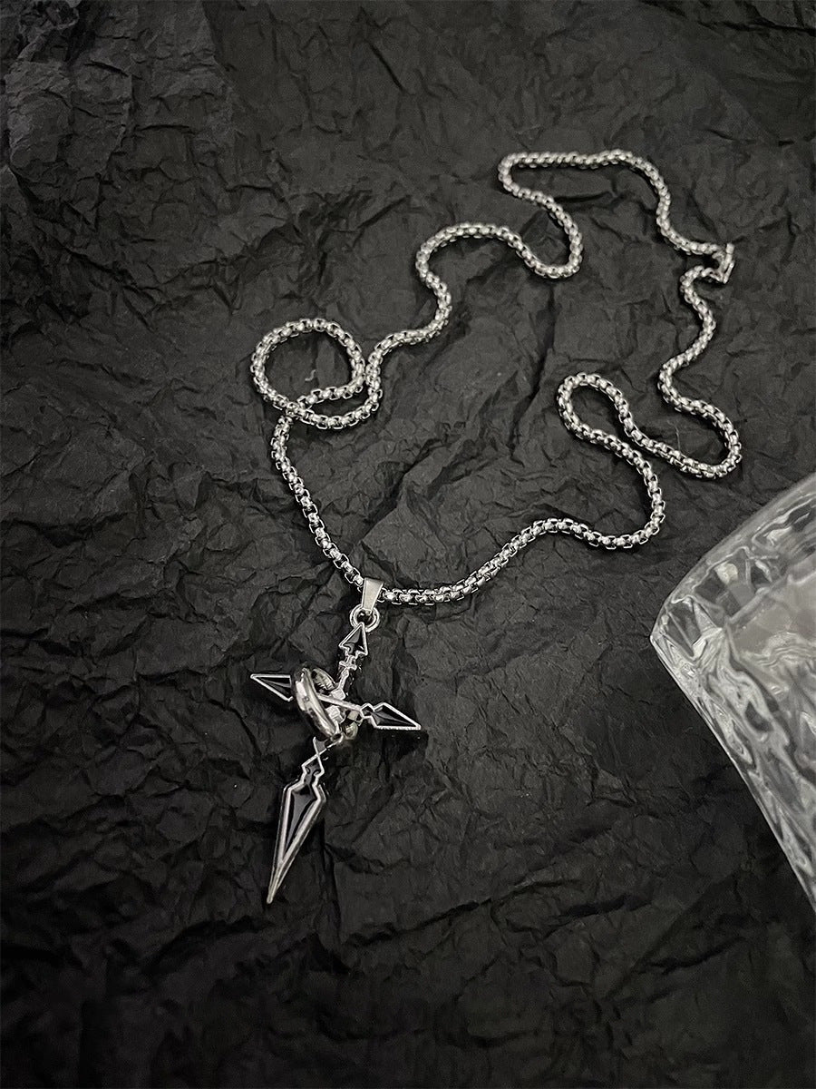 Noctforn Black Cross Titanium Steel Necklace Sweater Chain