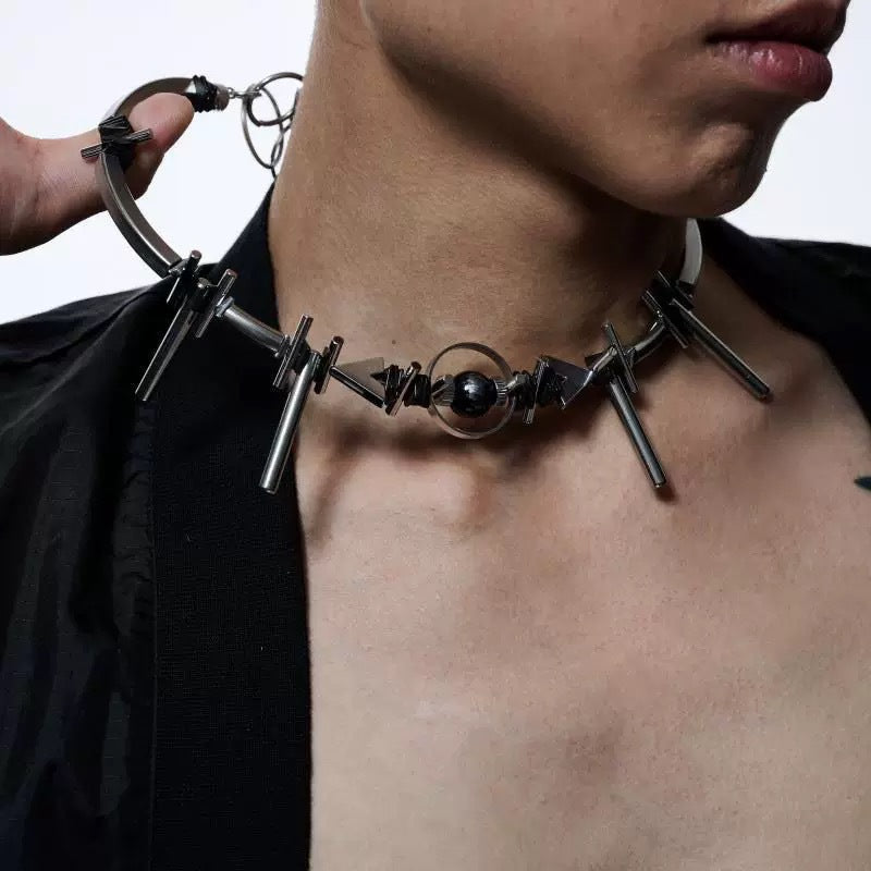 Noctforn Dark Rustic Mechanical-Style Beaded Unisex Necklace