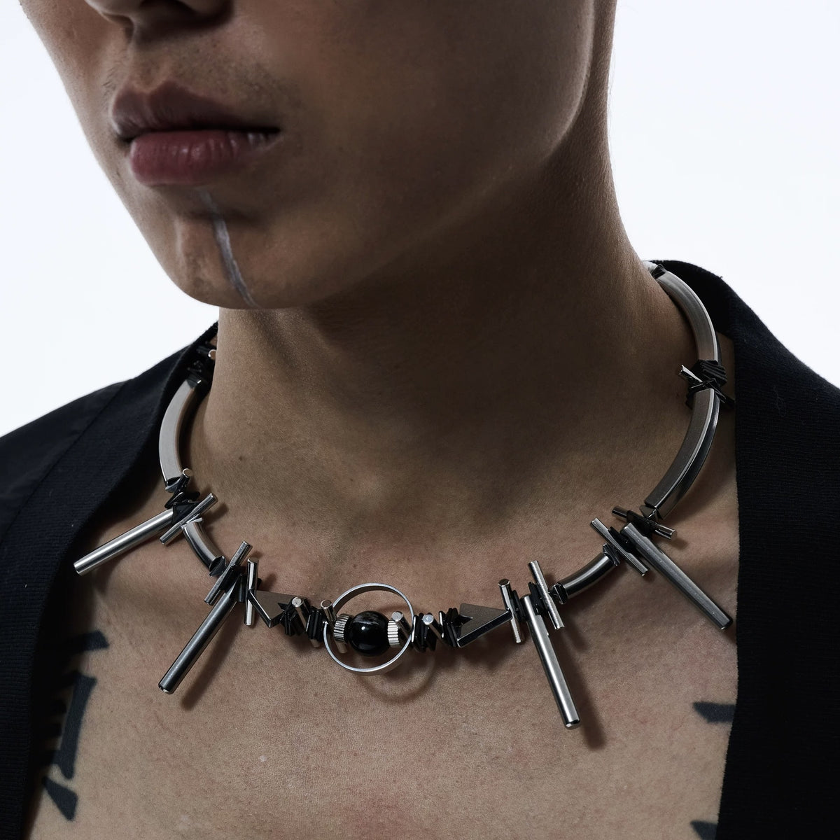 Noctforn Dark Rustic Mechanical-Style Beaded Unisex Necklace