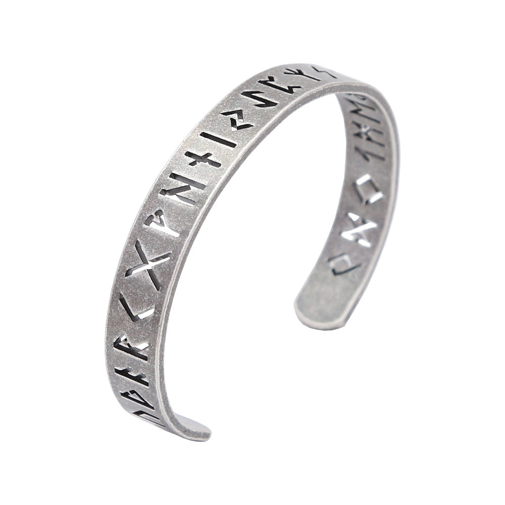 Stainless steel bracelet with retro distressed hollow text characters titanium steel men's bracelet