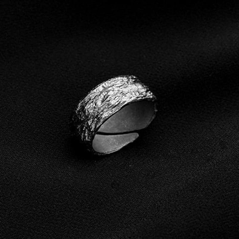 Retro Fault Dark Style Black and White Texture Open Ring for Men