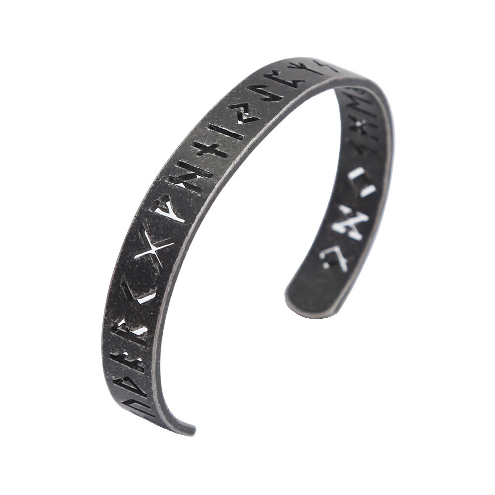 Stainless steel bracelet with retro distressed hollow text characters titanium steel men's bracelet