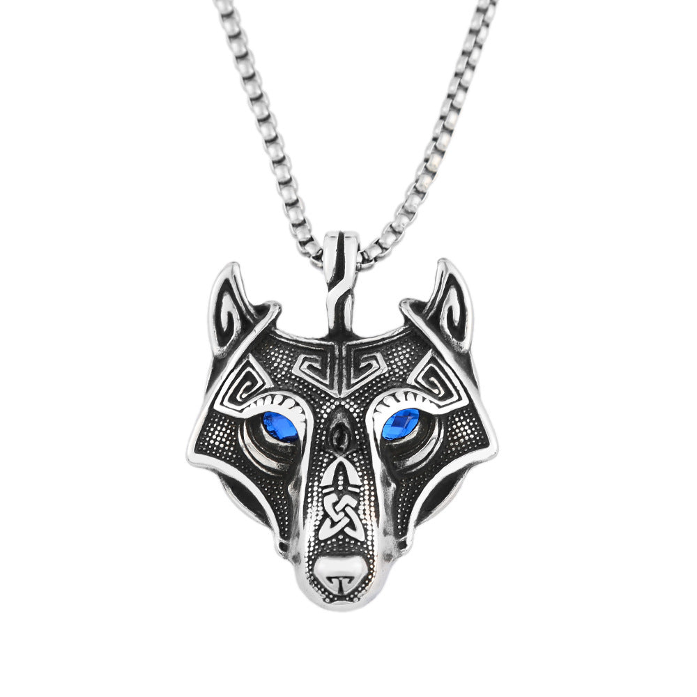 Viking Wolf Head Eyes Titanium Steel Men's Pendant Necklace