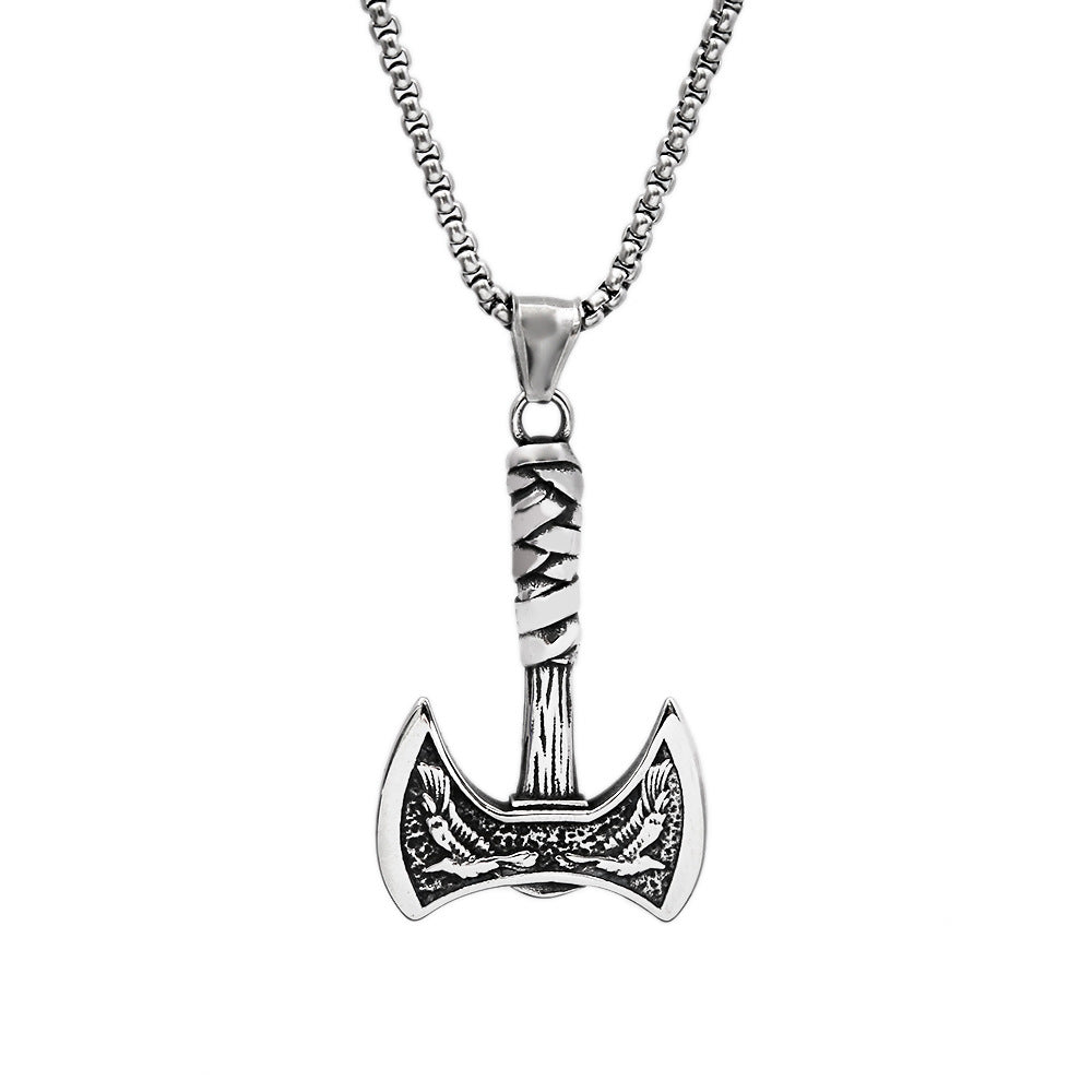 Viking Crow Axe Titanium Steel Retro Men's Necklace