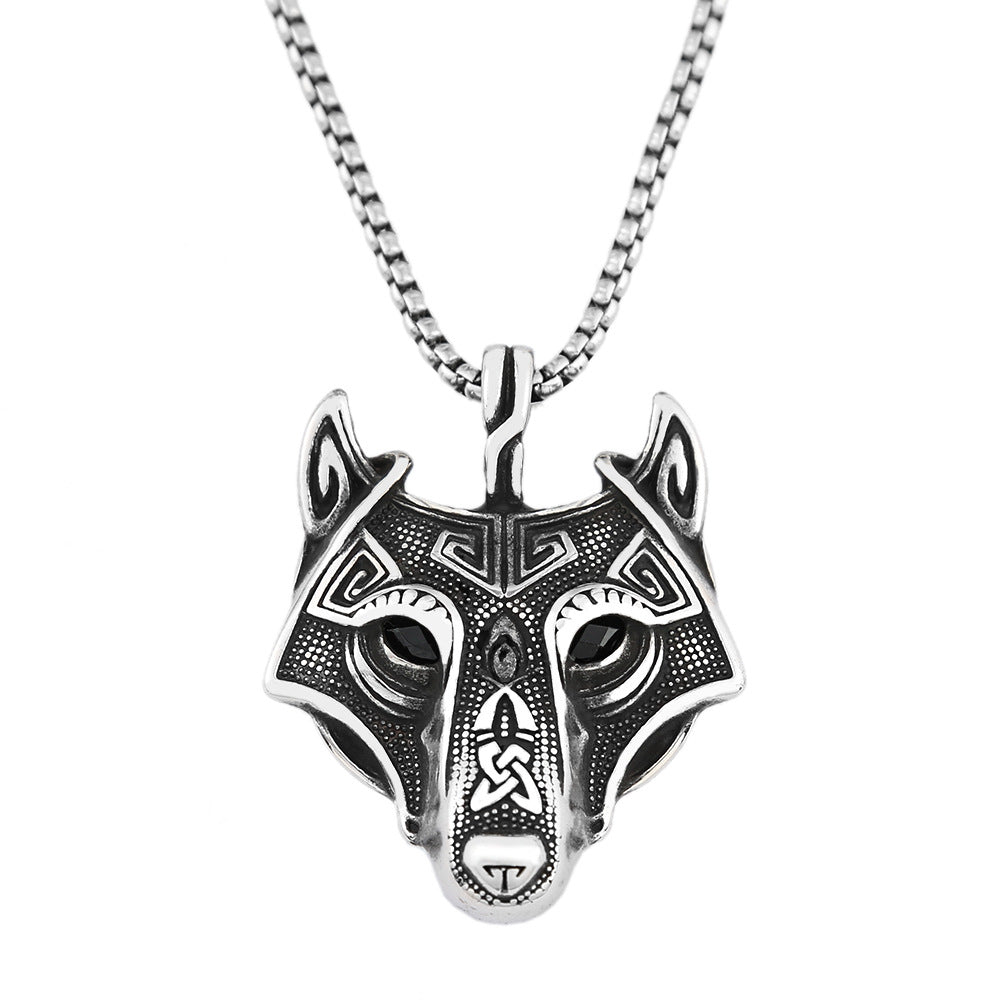 Viking Wolf Head Eyes Titanium Steel Men's Pendant Necklace