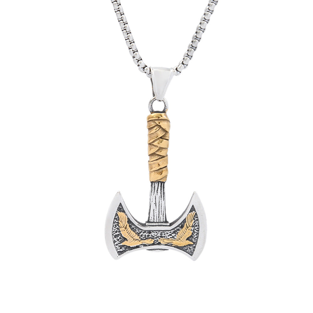 Viking Crow Axe Titanium Steel Retro Men's Necklace