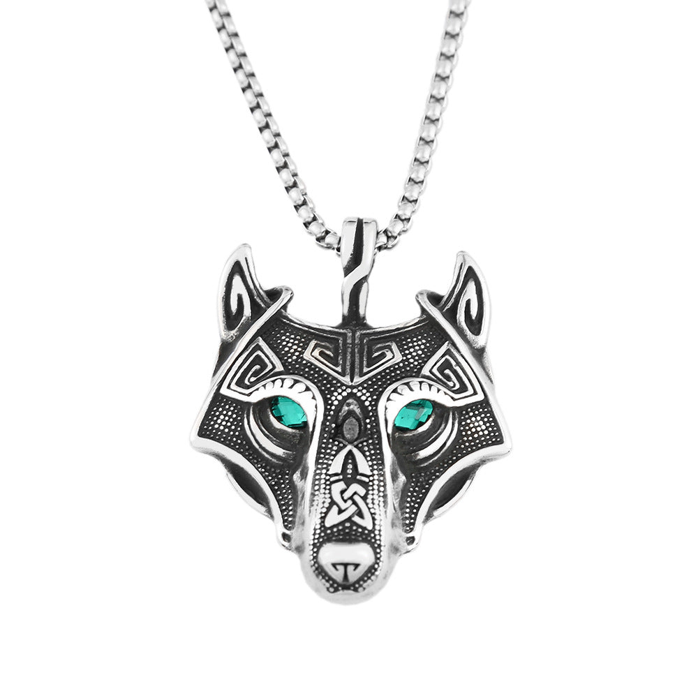 Viking Wolf Head Eyes Titanium Steel Men's Pendant Necklace