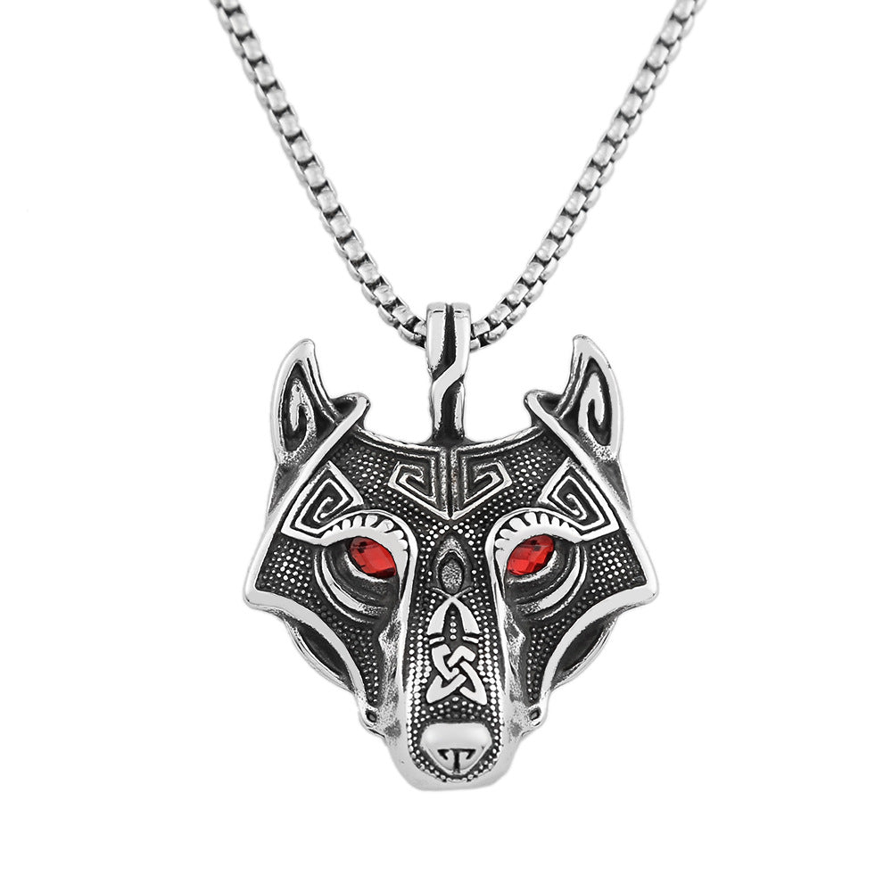 Viking Wolf Head Eyes Titanium Steel Men's Pendant Necklace